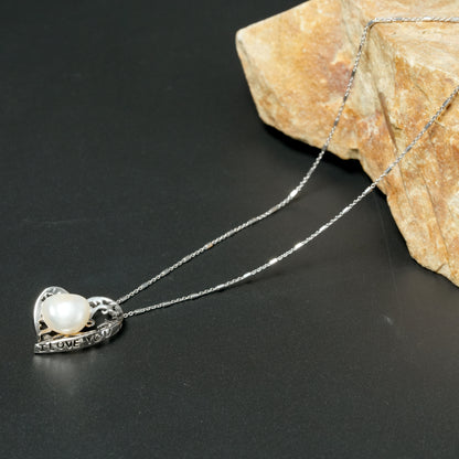 Elegant Silver Heart Pearl Pendant Necklace for Women | Classic Heart Design with Pearl Charm