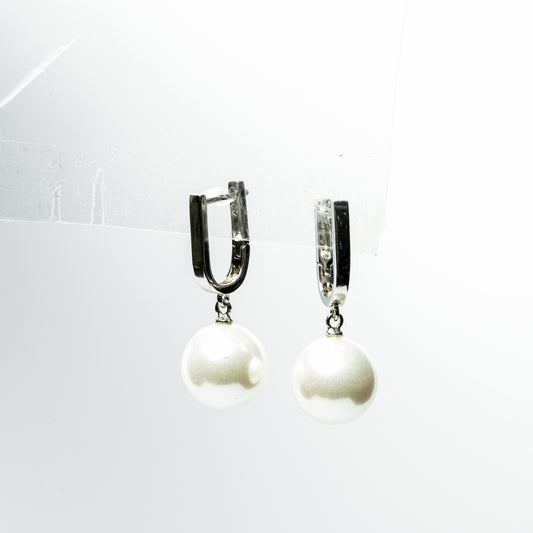 Chic Silver Plated U-Hoop with Pearl Drop Earrings