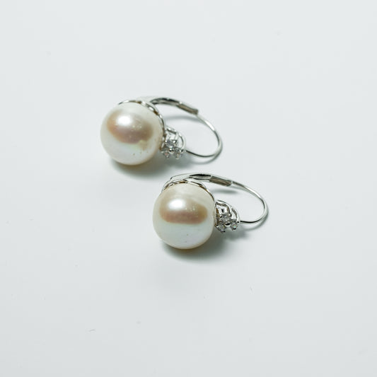 Elegant Leverback Pearl Drop Earrings with Decorative Detail