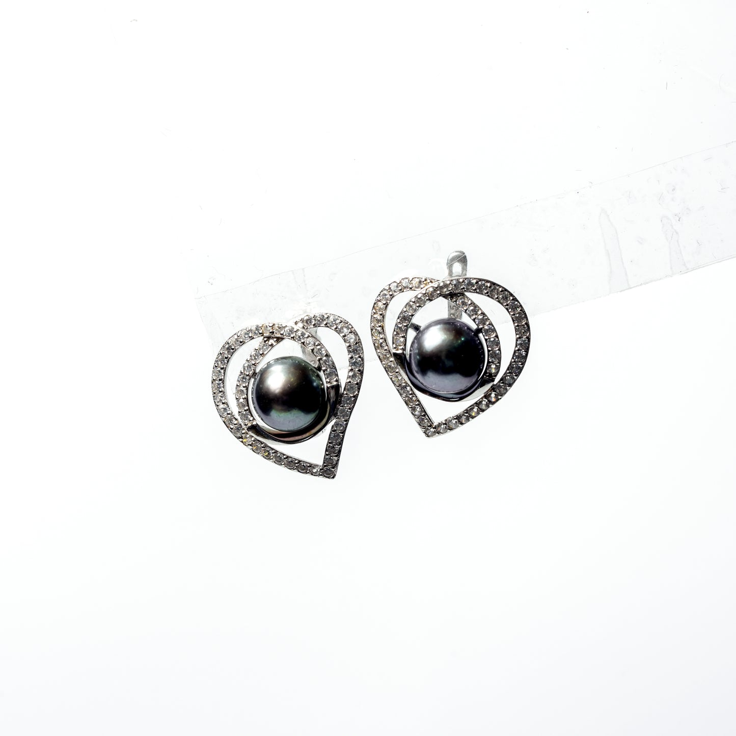 Eternal Love: Heart Pave Studs with Black Pearl