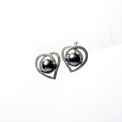 Eternal Love: Heart Pave Studs with Black Pearl