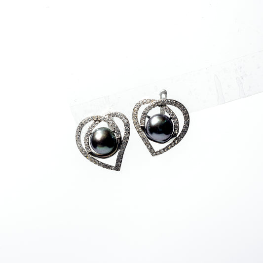 Eternal Love: Heart Pave Studs with Black Pearl