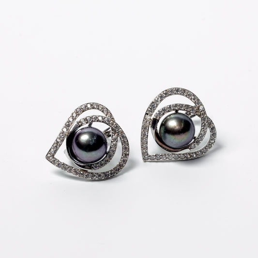 Eternal Love: Heart Pave Studs with Black Pearl