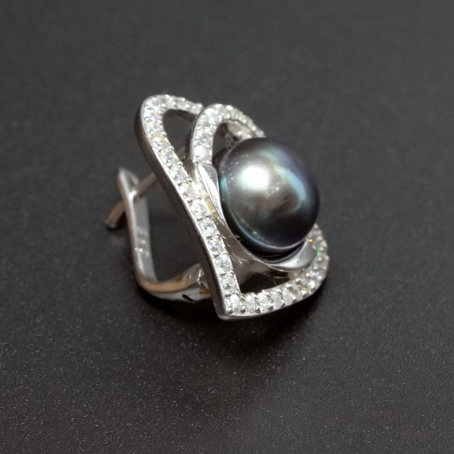 Eternal Love: Heart Pave Studs with Black Pearl