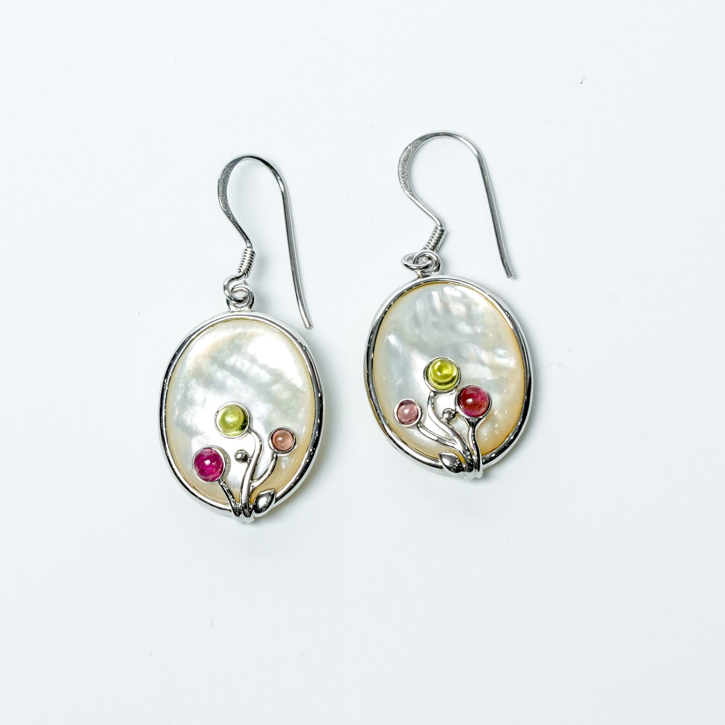 Mother-of-Pearl & Multicolor Gemstone Drop Earrings in Sterling Silver