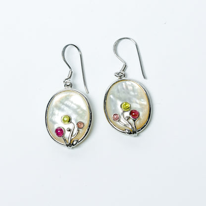Mother-of-Pearl & Multicolor Gemstone Drop Earrings in Sterling Silver