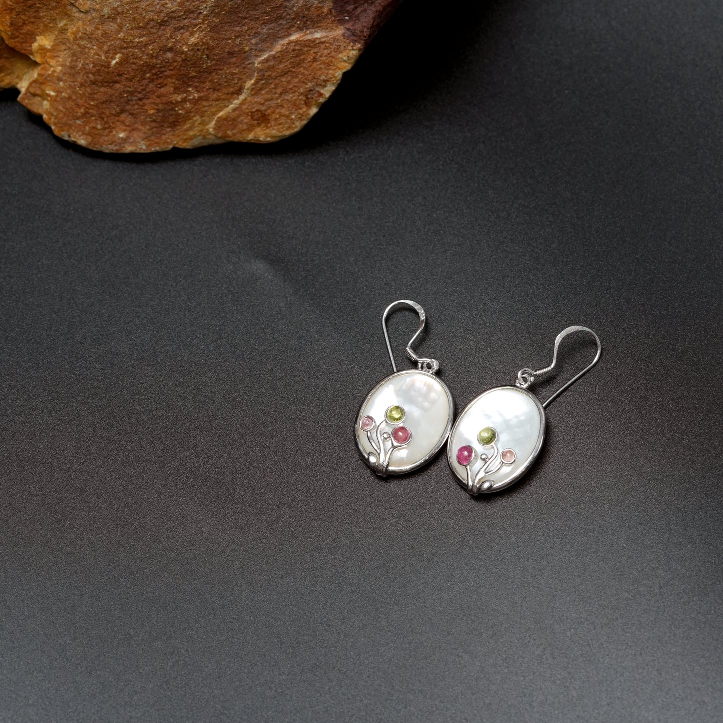 Mother-of-Pearl & Multicolor Gemstone Drop Earrings in Sterling Silver