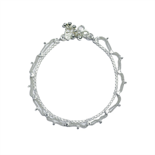 Chirpy Layers: Multi-Chain Silver-Toned Payal with Ghungroos