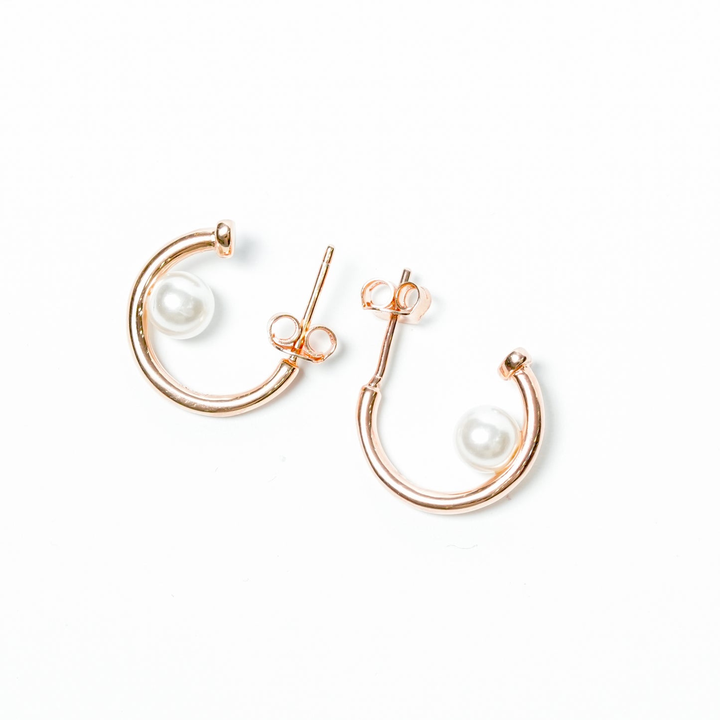 Chandrika Tales Rose Gold Pearl Open Hoop Earrings in Sterling Silver