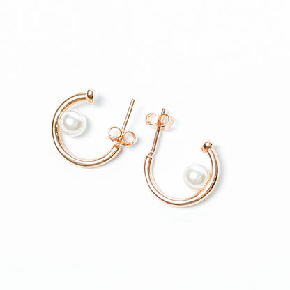 Chandrika Tales Rose Gold Pearl Open Hoop Earrings in Sterling Silver