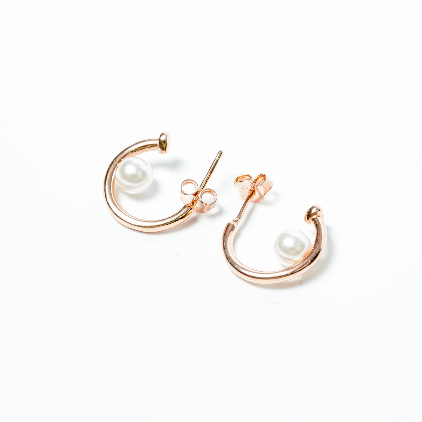 Chandrika Tales Rose Gold Pearl Open Hoop Earrings in Sterling Silver