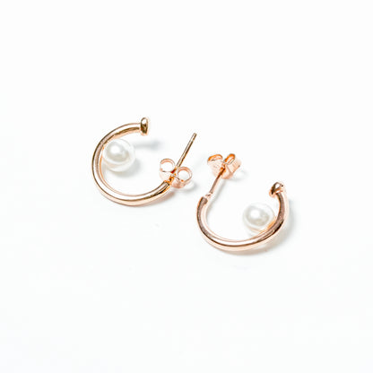 Chandrika Tales Rose Gold Pearl Open Hoop Earrings in Sterling Silver