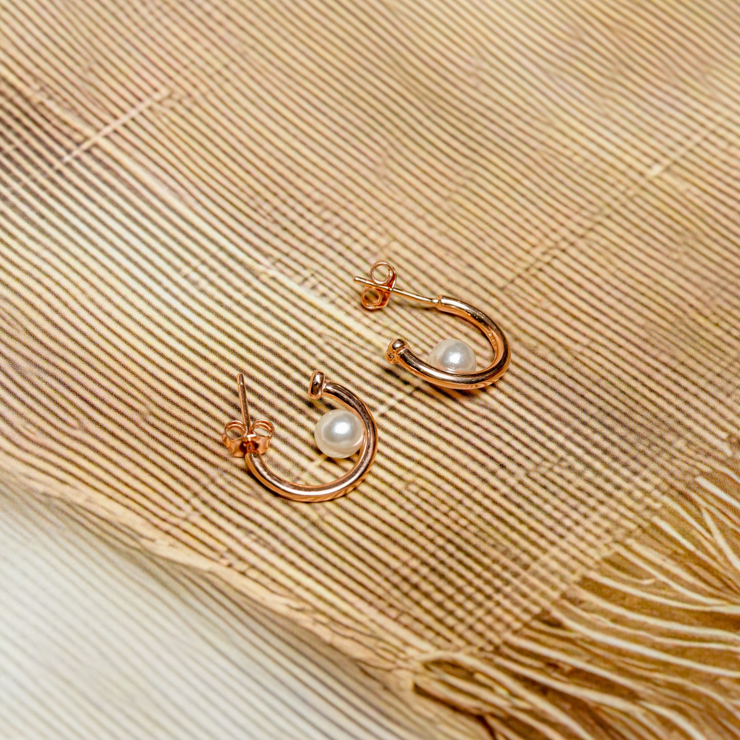 Chandrika Tales Rose Gold Pearl Open Hoop Earrings in Sterling Silver