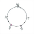 Heritage Bloom: Traditional Silver-Toned Payal with Pink Gemstone Accents