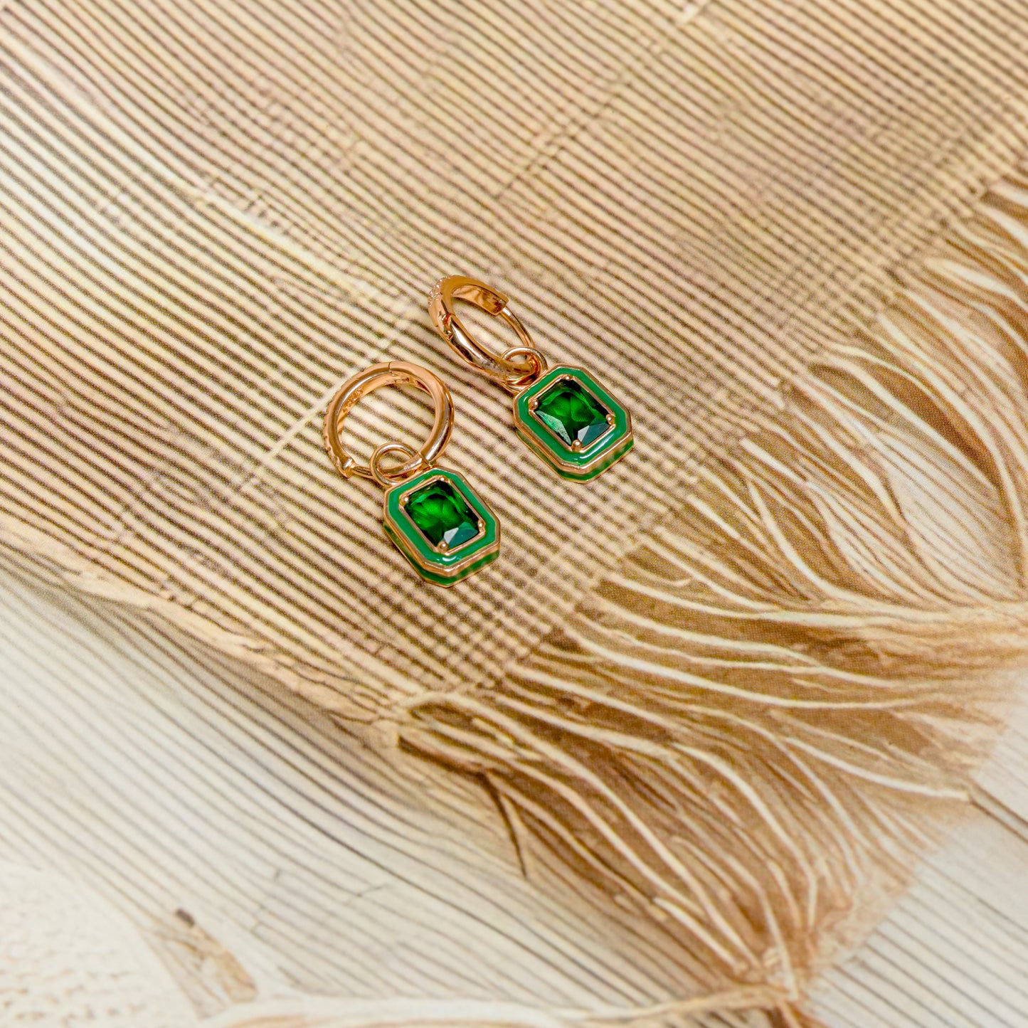 Sterling Silver Green Stone Huggie Drop Earrings