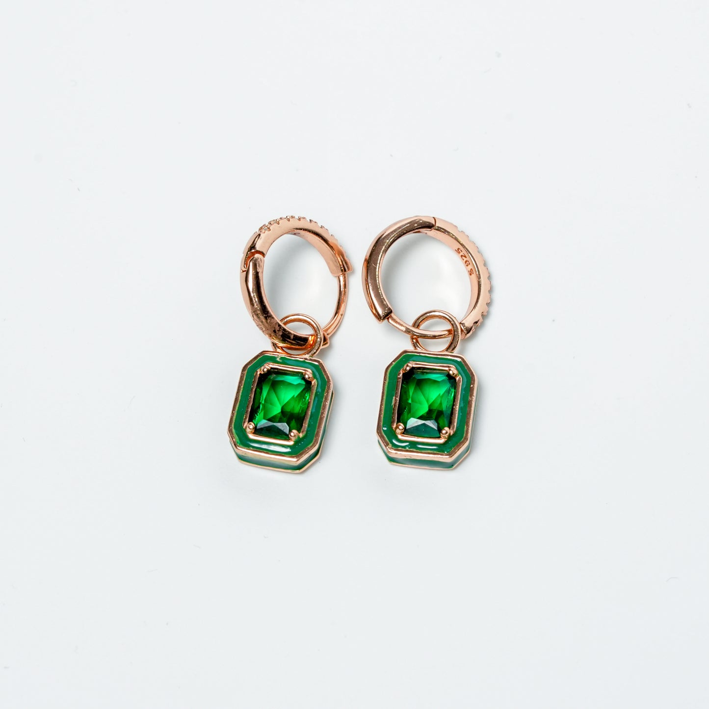 Sterling Silver Green Stone Huggie Drop Earrings