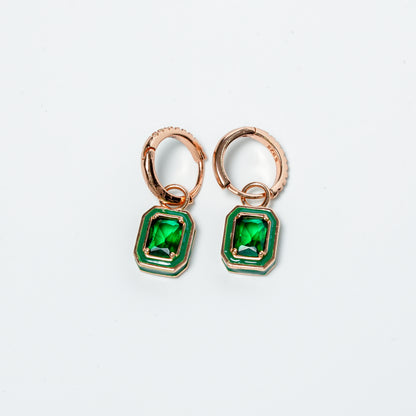 Sterling Silver Green Stone Huggie Drop Earrings