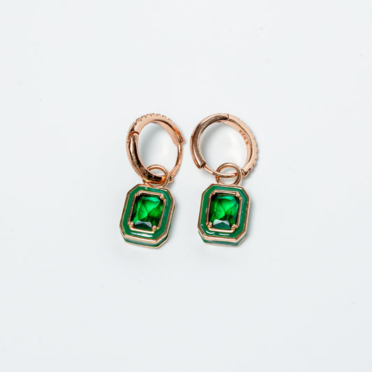 Sterling Silver Green Stone Huggie Drop Earrings