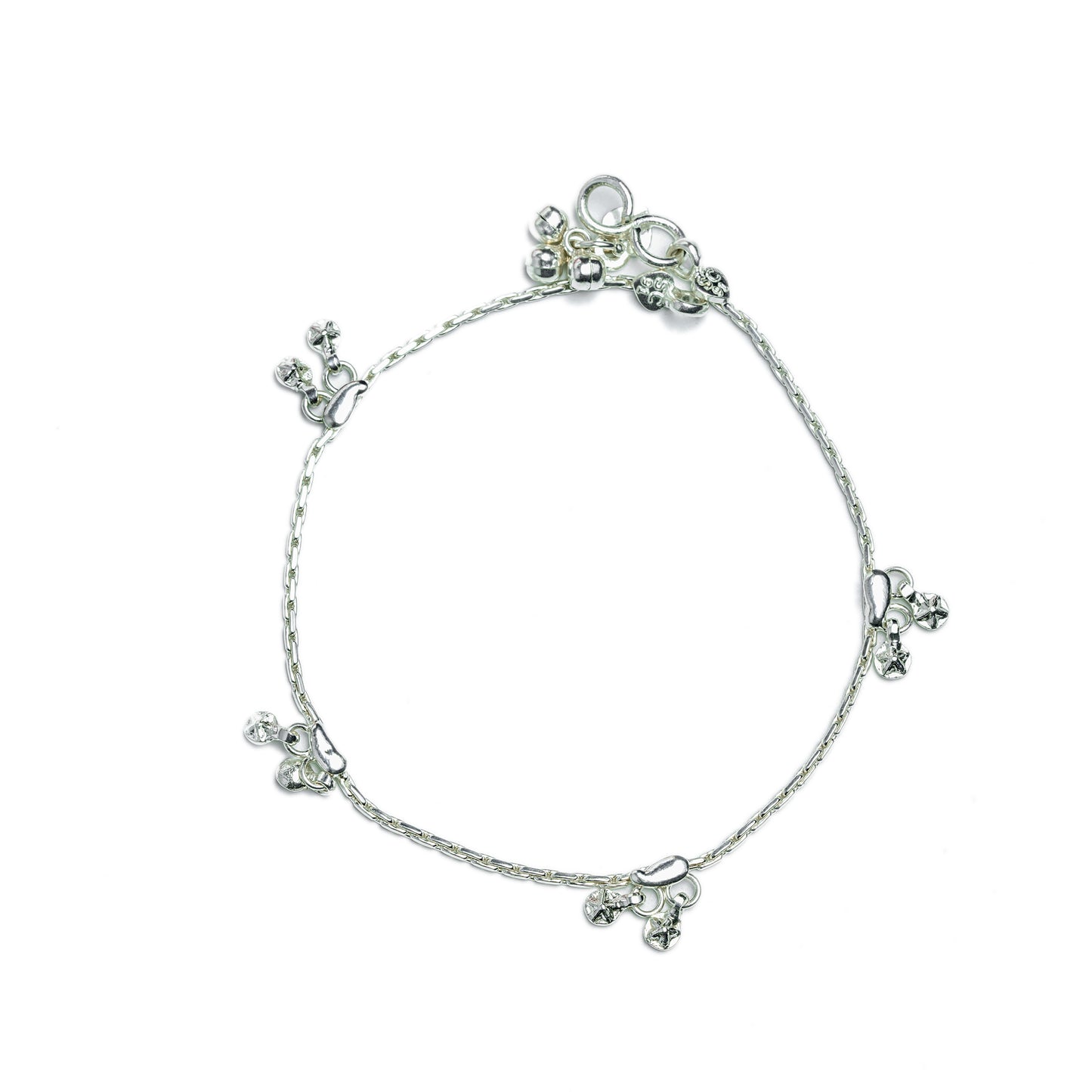 Delicate Silver-Toned Chain Payal with Butterfly Charms and Ghungroos