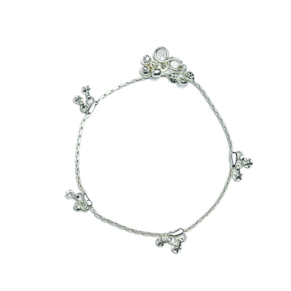 Delicate Silver-Toned Chain Payal with Butterfly Charms and Ghungroos