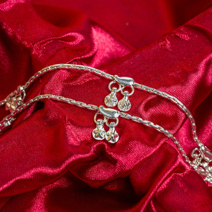 Delicate Silver-Toned Chain Payal with Butterfly Charms and Ghungroos