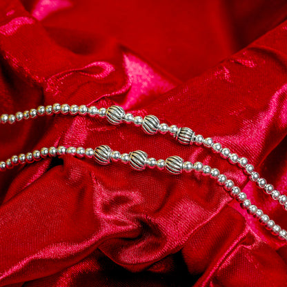 Classic Silver-Toned Beaded Chain Payal (Pair) with Filigree Accents