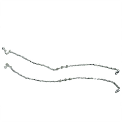 Classic Silver-Toned Beaded Chain Payal (Pair) with Filigree Accents