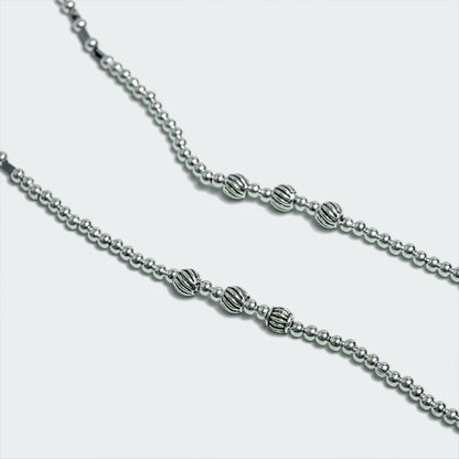 Classic Silver-Toned Beaded Chain Payal (Pair) with Filigree Accents