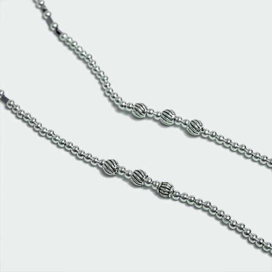 Classic Silver-Toned Beaded Chain Payal (Pair) with Filigree Accents