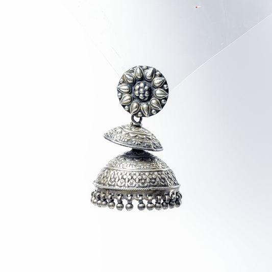 Handcrafted Oxidised Silver Jhumka Earrings