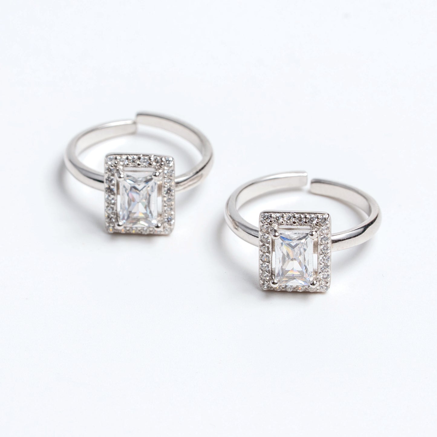 Square CZ Adjustable Toe Ring for Women (Set of 2)