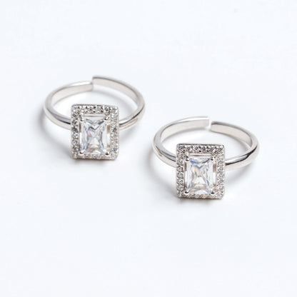 Square CZ Adjustable Toe Ring for Women (Set of 2)