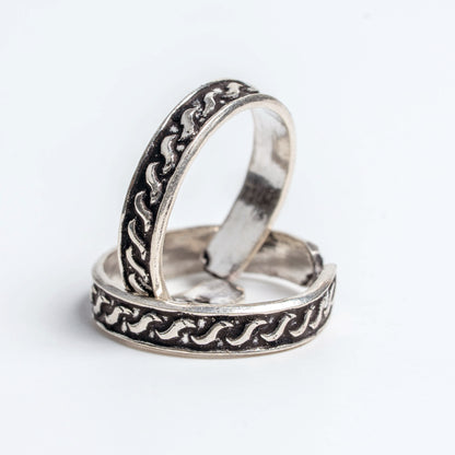 Silver Oxidised Wave Design Adjustable Toe Rings (Pair)