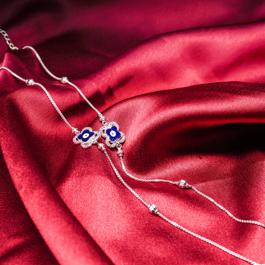 Evil Eye Blossom Silver Anklet
