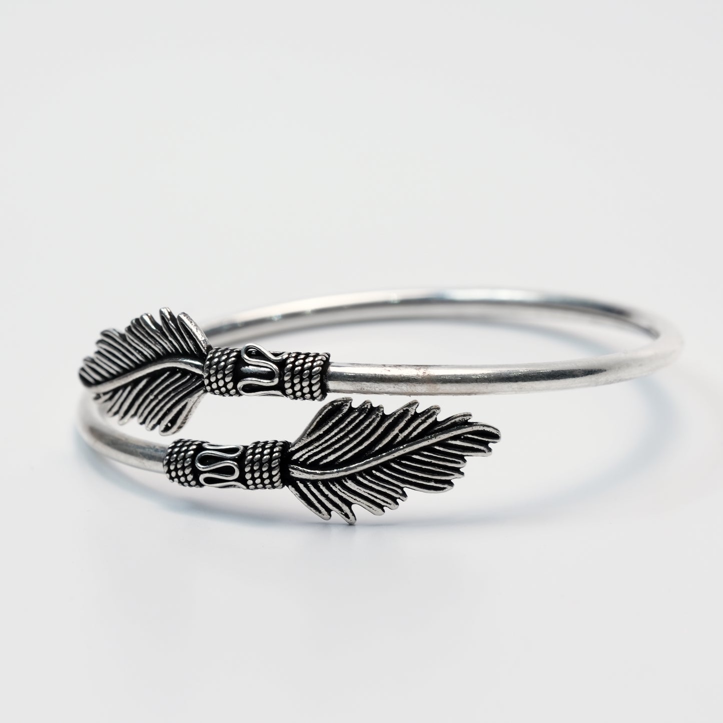 Feather Design Silver Bracelet – 925 Sterling Silver Minimal Open Bangle