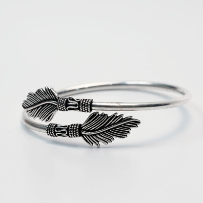 Feather Design Silver Bracelet – 925 Sterling Silver Minimal Open Bangle