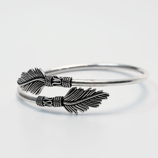 Feather Design Silver Bracelet – 925 Sterling Silver Minimal Open Bangle