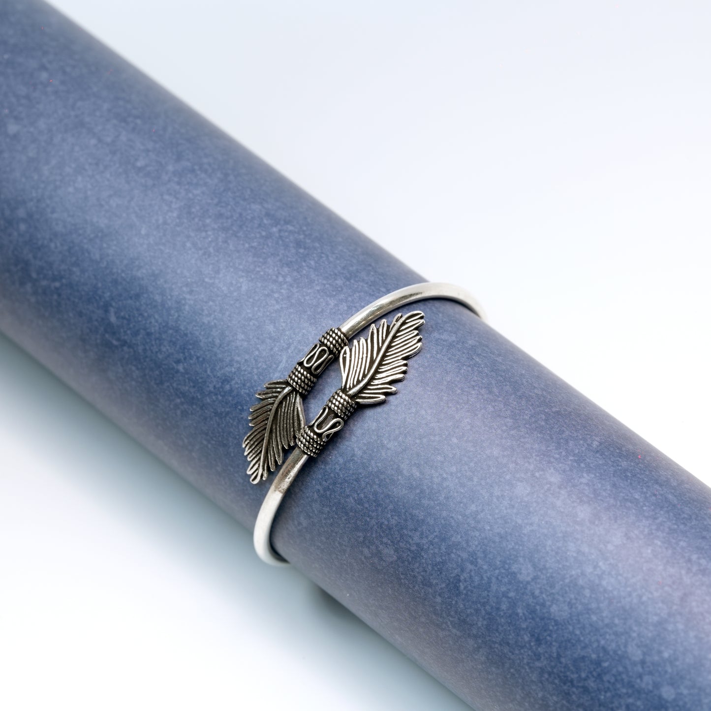 Feather Design Silver Bracelet – 925 Sterling Silver Minimal Open Bangle