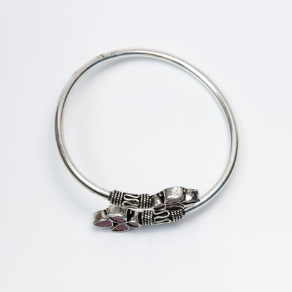 Floral Purple Stone Silver Bangle – 925 Sterling Silver Open Bracelet