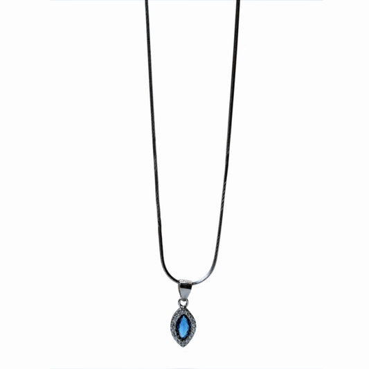 Elegant Silver Marquise Blue Stone Necklace Set – Classic Sparkle Jewellery