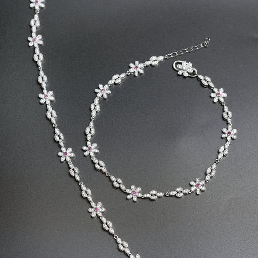 Delicate Floral Zircon Anklet – 925 Sterling Silver Elegant Everyday Anklet
