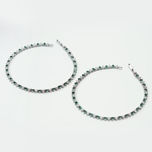 Emerald Glow Zircon Anklet – 925 Sterling Silver Green & White Stone Elegant Anklet