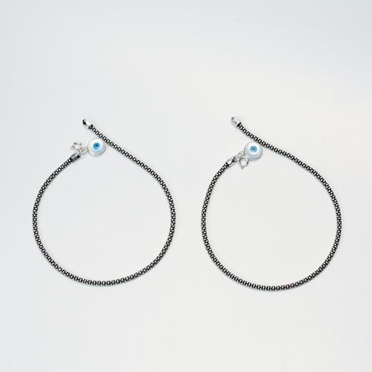 Evil Eye Silver Anklet – 925 Sterling Silver Protective Charm Everyday Anklet