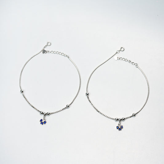 Blue Floral Charm Silver Anklet – 925 Sterling Silver Elegant Everyday Anklet
