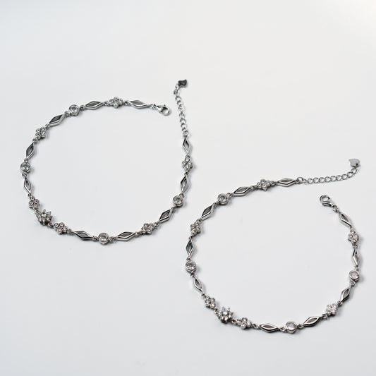 Crystal Bloom Silver Anklet – 925 Sterling Silver Floral & Geometric Elegant Anklet
