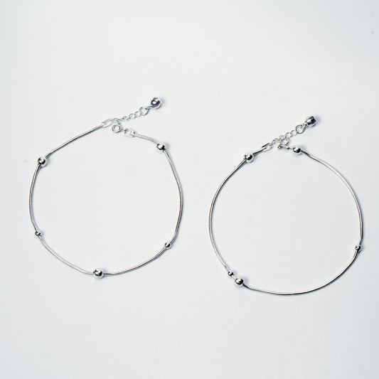 Minimal Silver Bead Anklet – 925 Sterling Silver Elegant Everyday Anklet