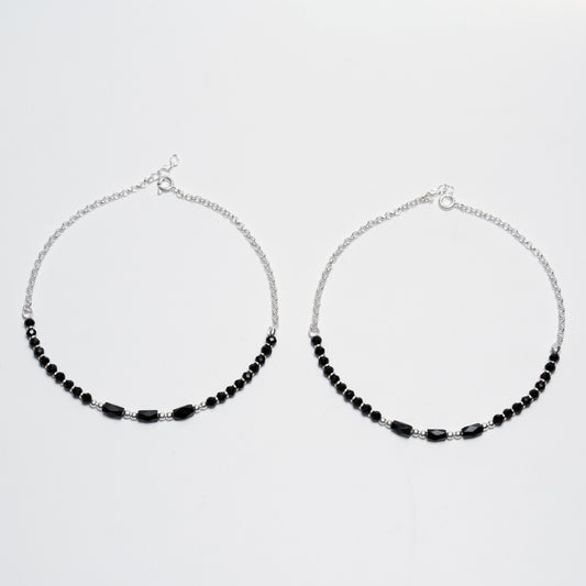 Black Bead Silver Anklet – 925 Sterling Silver Minimal Everyday Anklet