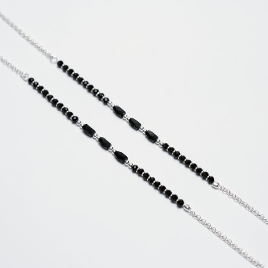 Black Bead Silver Anklet – 925 Sterling Silver Minimal Everyday Anklet