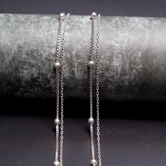 Midnight Black Bead Silver Anklet – 925 Sterling Silver Minimal Elegant Anklet