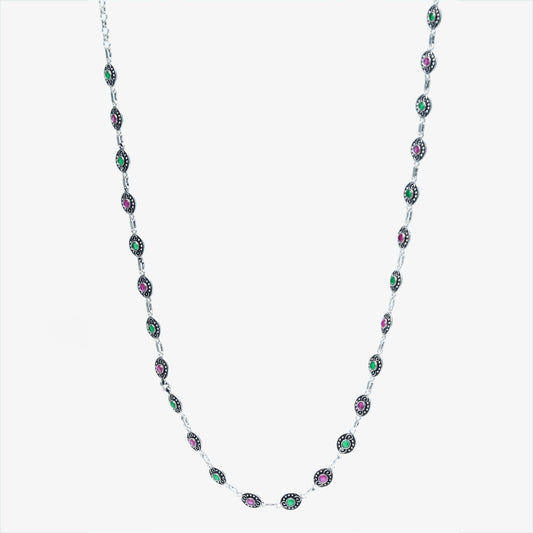 Dual-Tone Stone Silver Station Necklace